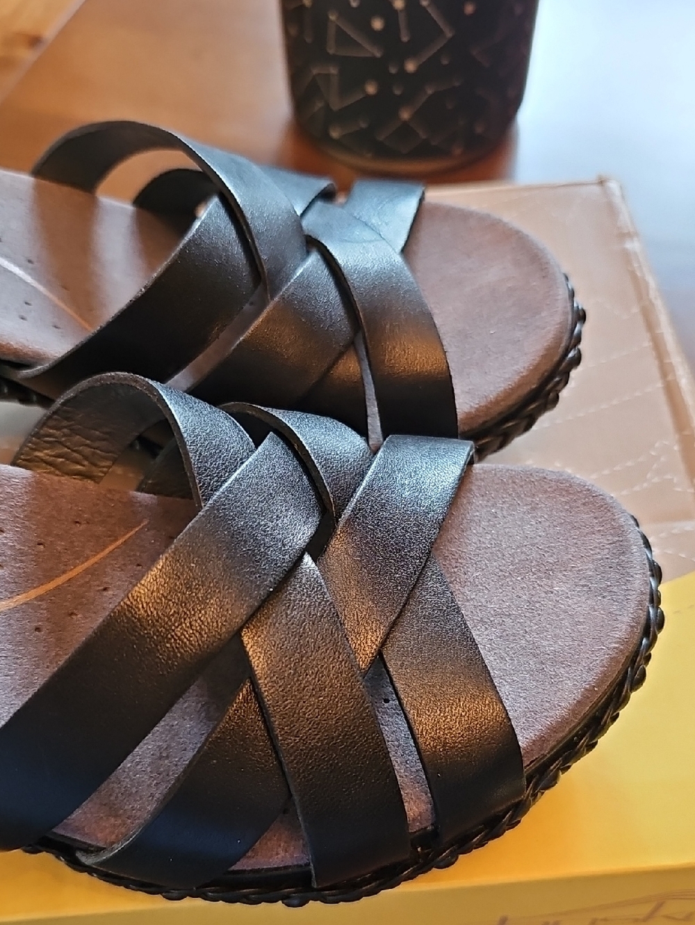 Dansko Black Leather Strappy Ankle Buckle Sandals - Picture 3 of 5